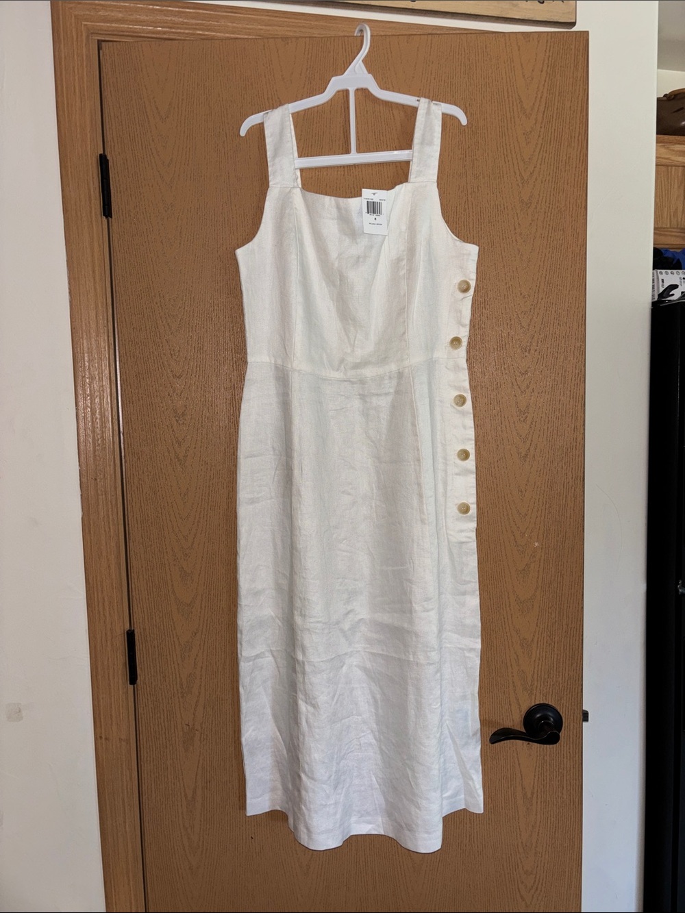 WHIT White Sleeveless Linen-Blend Maxi Dress with Side Buttons